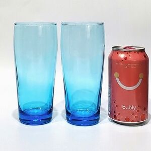 NWT (2pc Set) Cristar 16oz Bilbao Laser Sky Blue Tall 6 1/2" Glass Tumblers